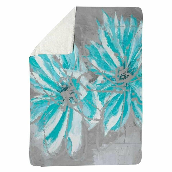 Begin Home Decor 60 x 80 in. Two Little Abstract Blue Flowers-Sherpa Fleece Blanket 5545-6080-FL151